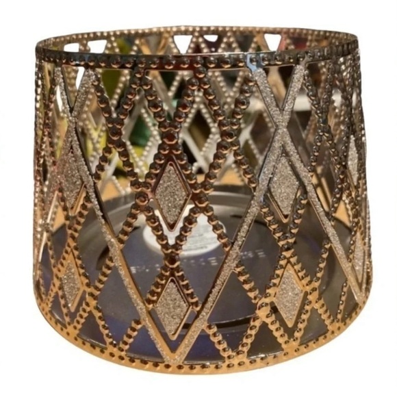 BATH & BODY WORKS Glittery Bling Metal Argyle Three-Wick Candle Holder NEW NWT - Picture 1 of 6